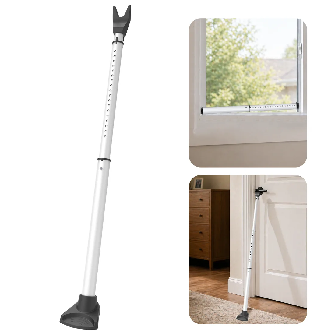 TrueOak® 3-in-1 Door Security Bar braced against a bedroom door